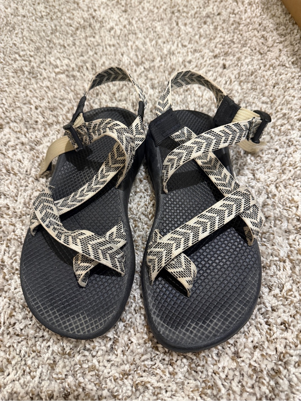 Chaco Women's Black Sandals with Cream Chevron Straps